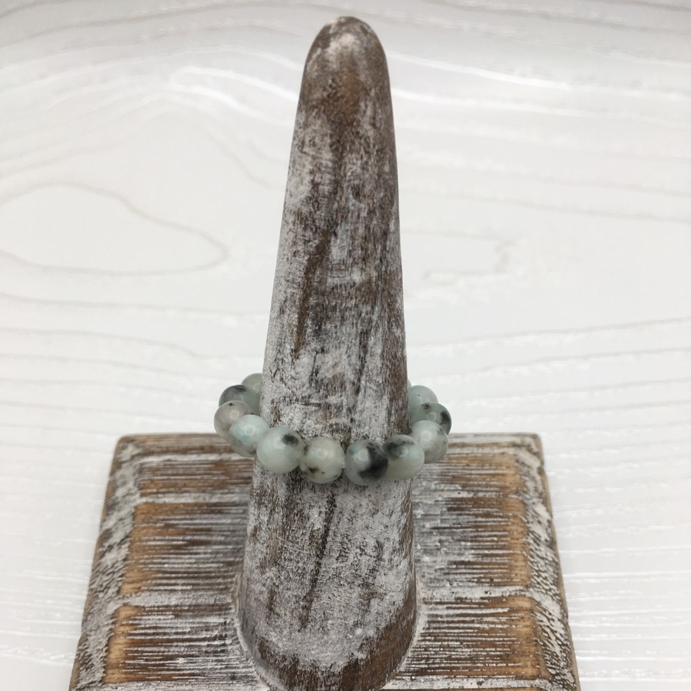 HANDCRAFTED Kiwi Jasper Stretch Bead Ring
